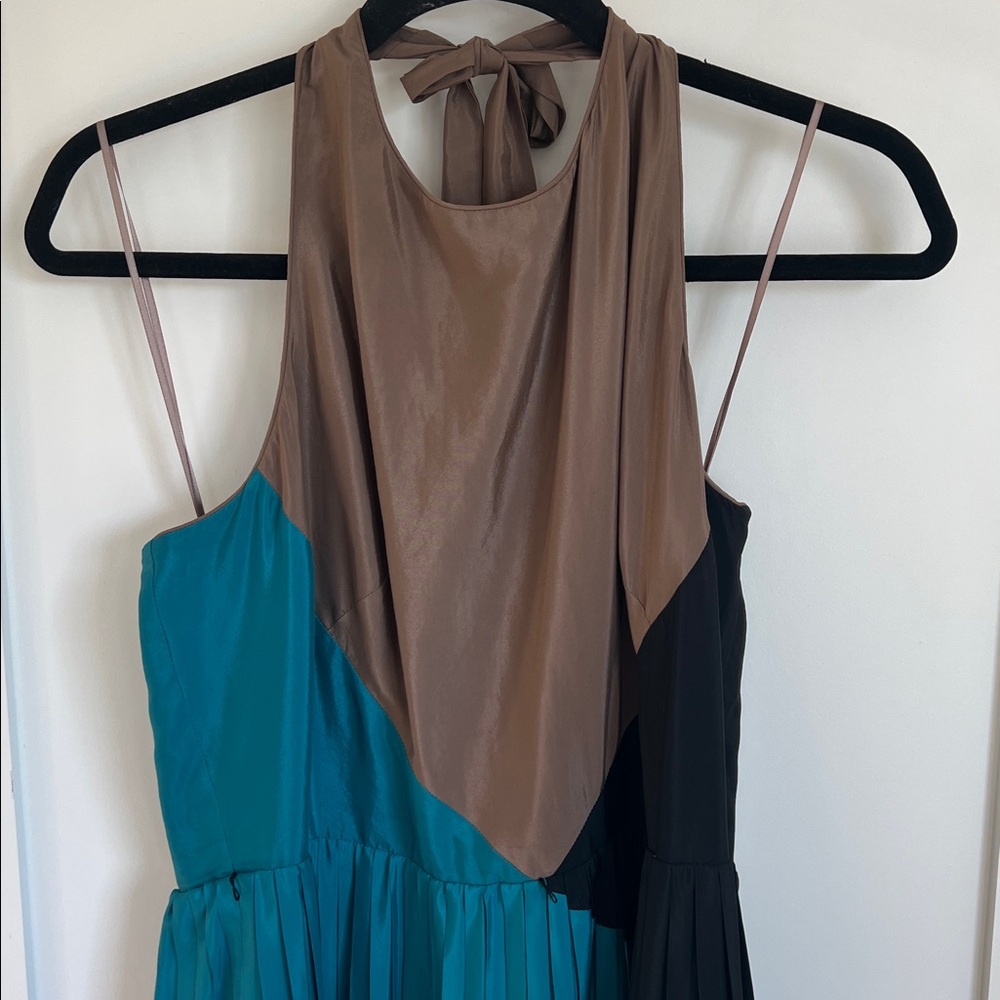 🕶️Vince Camuto Teal Taupe Black Halter colorblock dress 14 - Picture 4 of 10